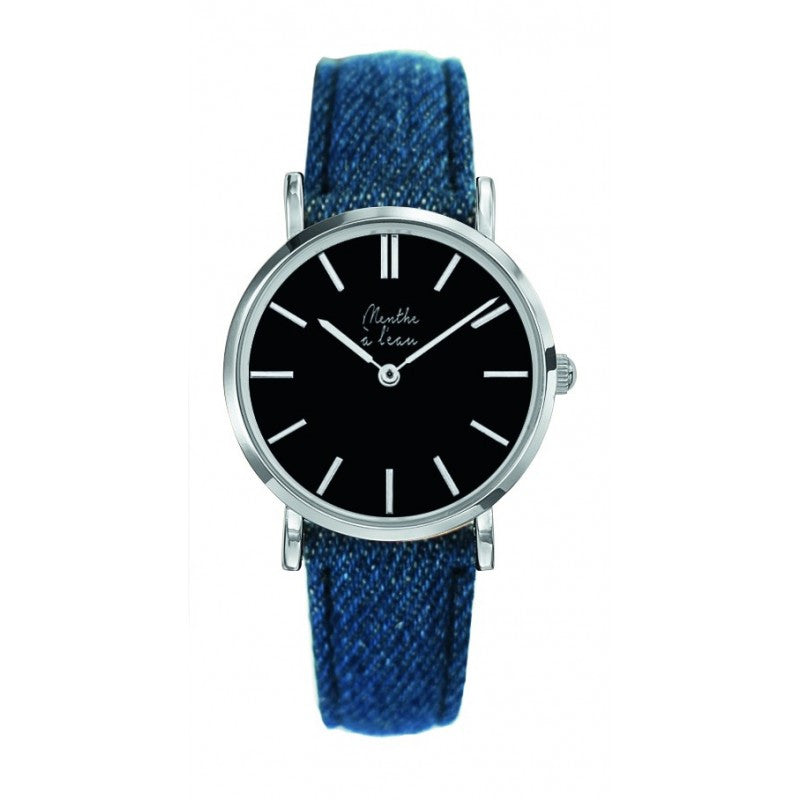 Montre La Véritable cuir jeans fond noir