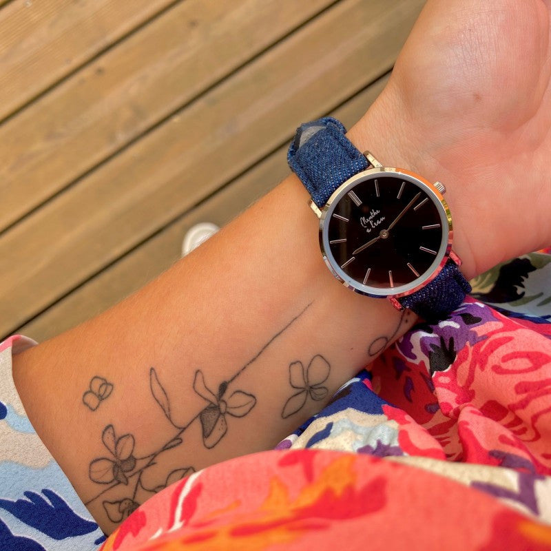 Montre La Véritable cuir jeans fond noir