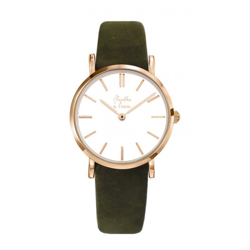 Montre La Véritable cuir kaki fond blanc acier doré rose