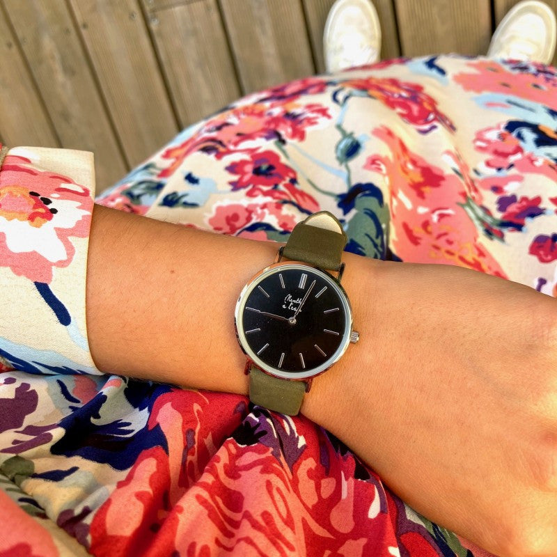 Montre La Véritable cuir kaki fond noir