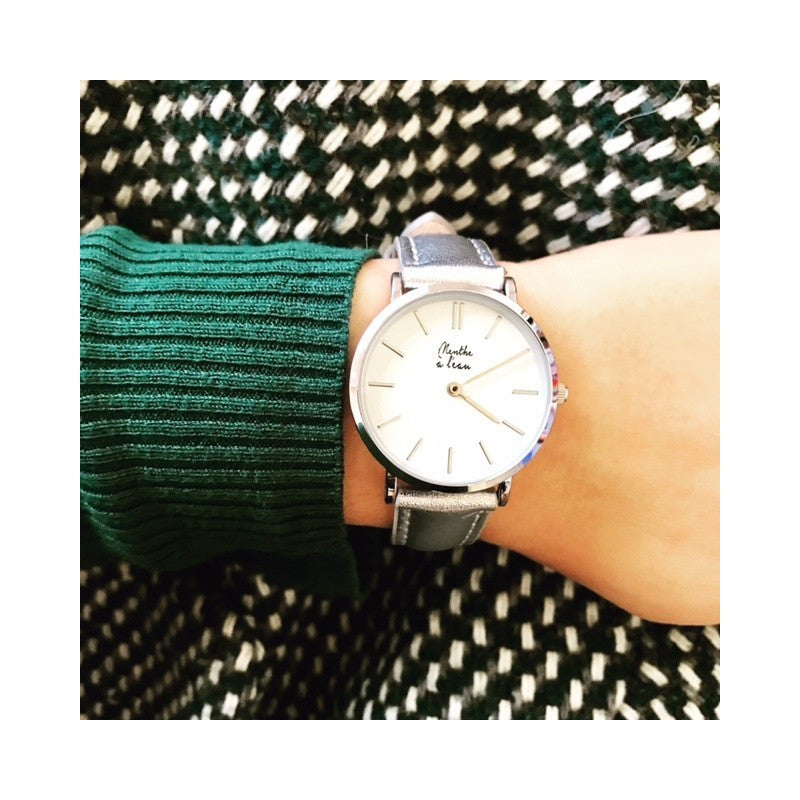 Montre La Véritable cuir argenté cadran blanc chromé