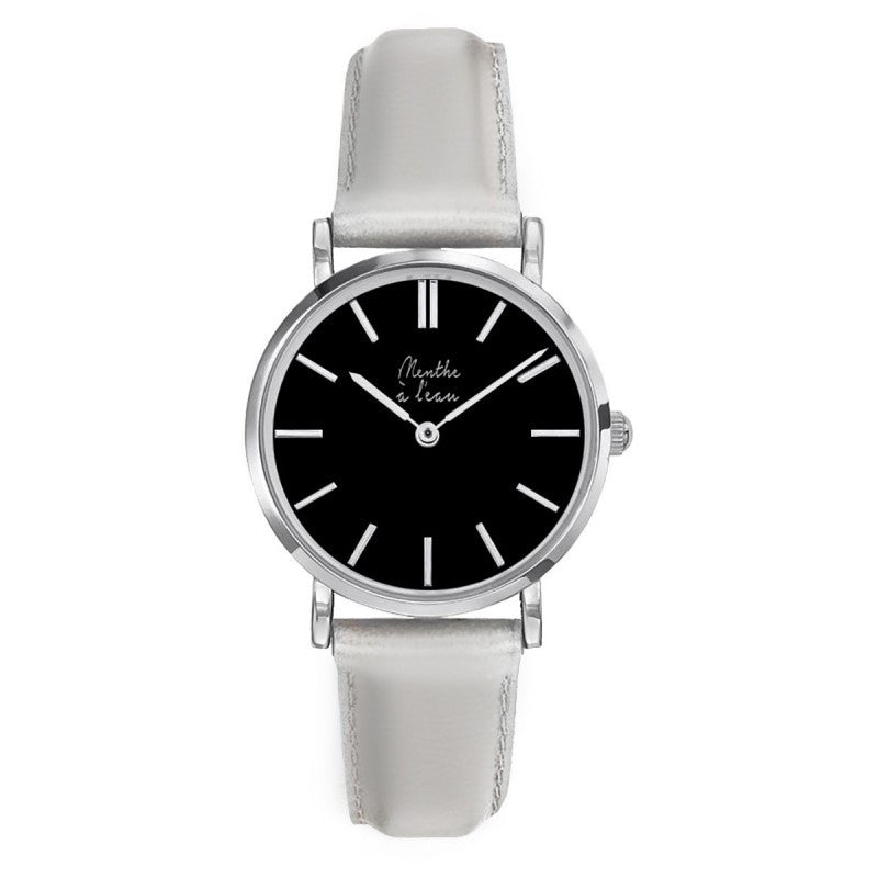 Montre La Véritable cuir argenté fond noir chromé