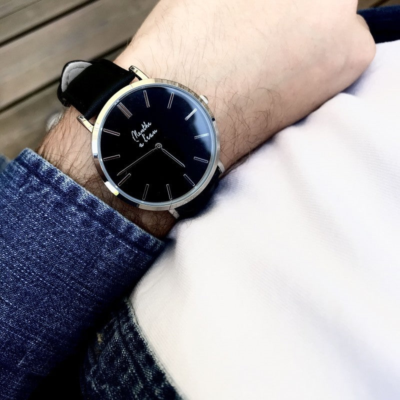 Montre noir homme brcelet en cuir