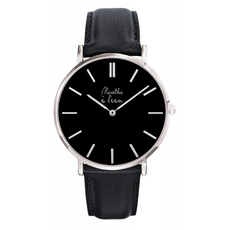 Montre noir homme brcelet en cuir