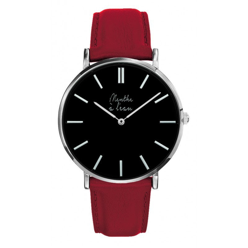 Montre homme bracelet en cuir Rouge