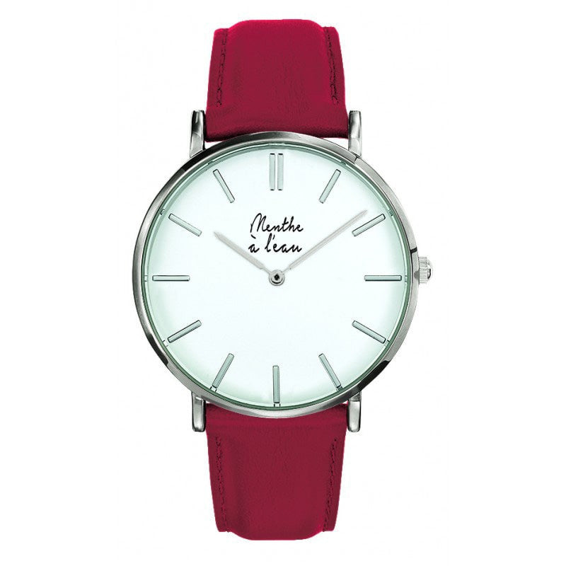 Montre homme bracelet en cuir Rouge