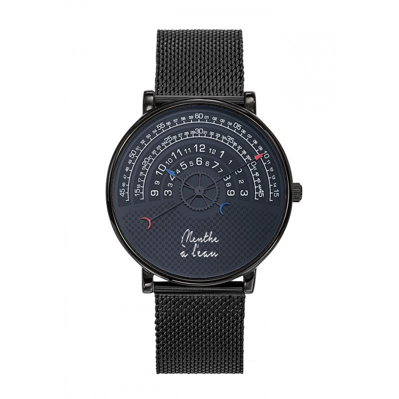 Montre noire homme bracelet maille noir