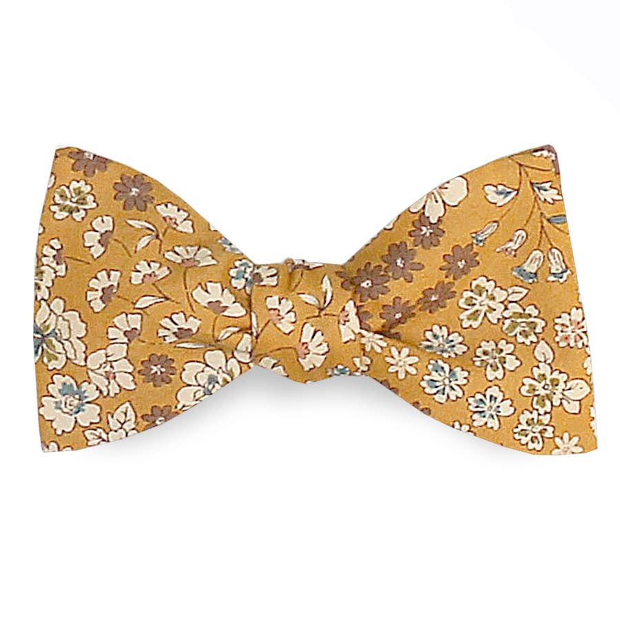 Noeud papillon fleuri jaune moutarde