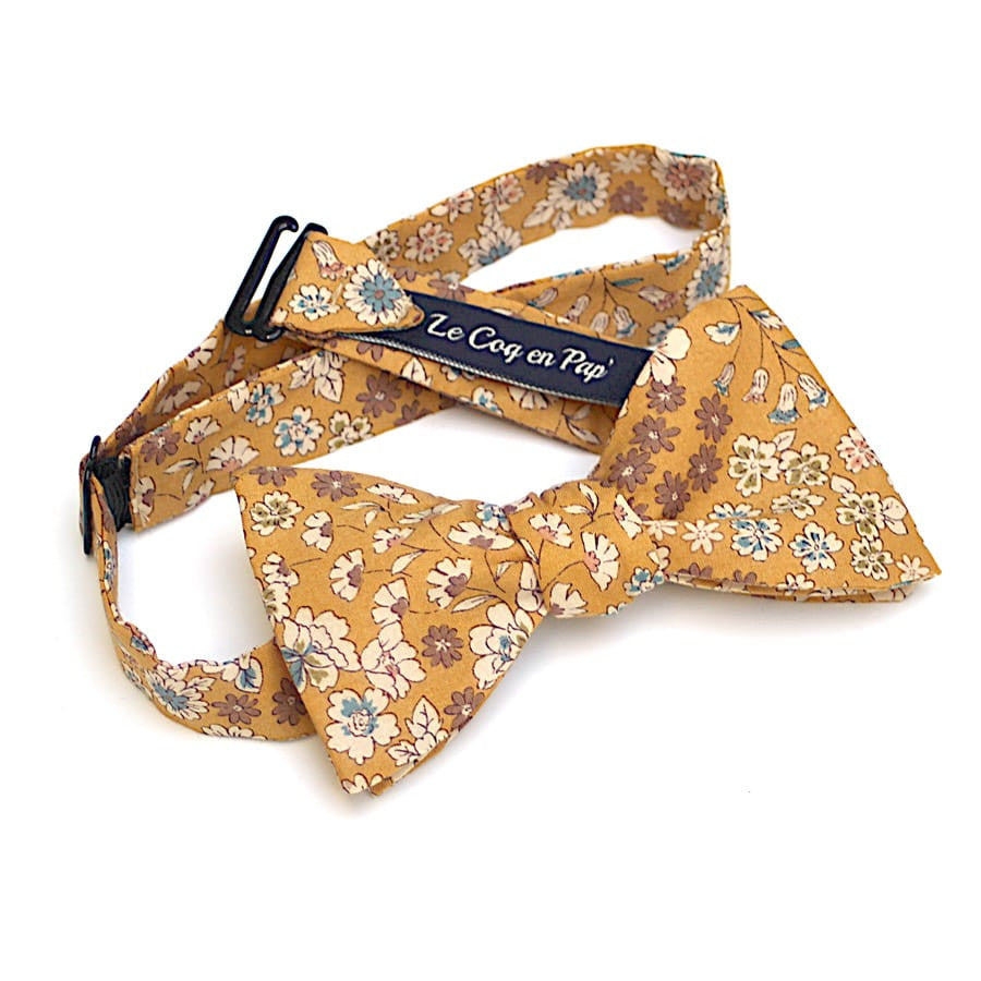 Noeud papillon fleuri jaune moutarde