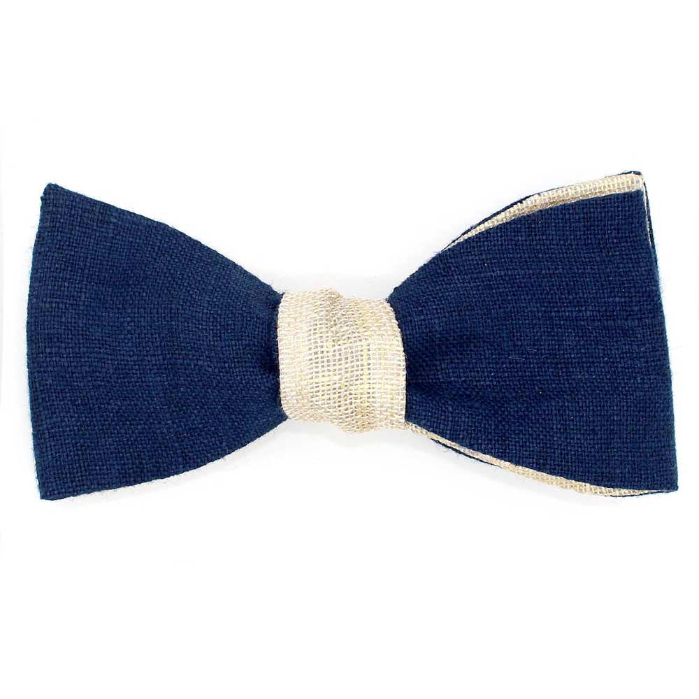 Noeud papillon marine champagne en lin
