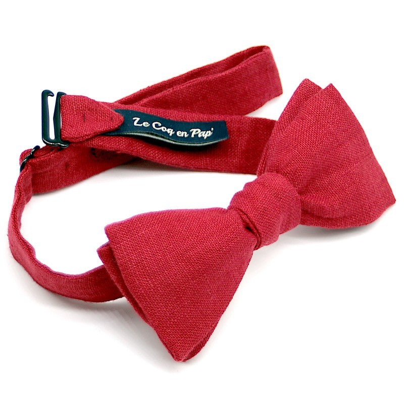 Noeud papillon rouge grenat uni en lin