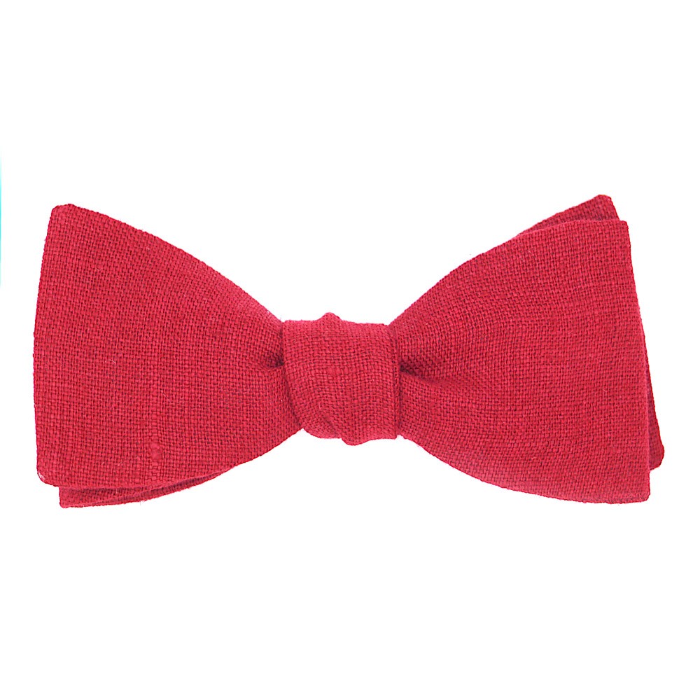 Noeud papillon rouge grenat uni en lin