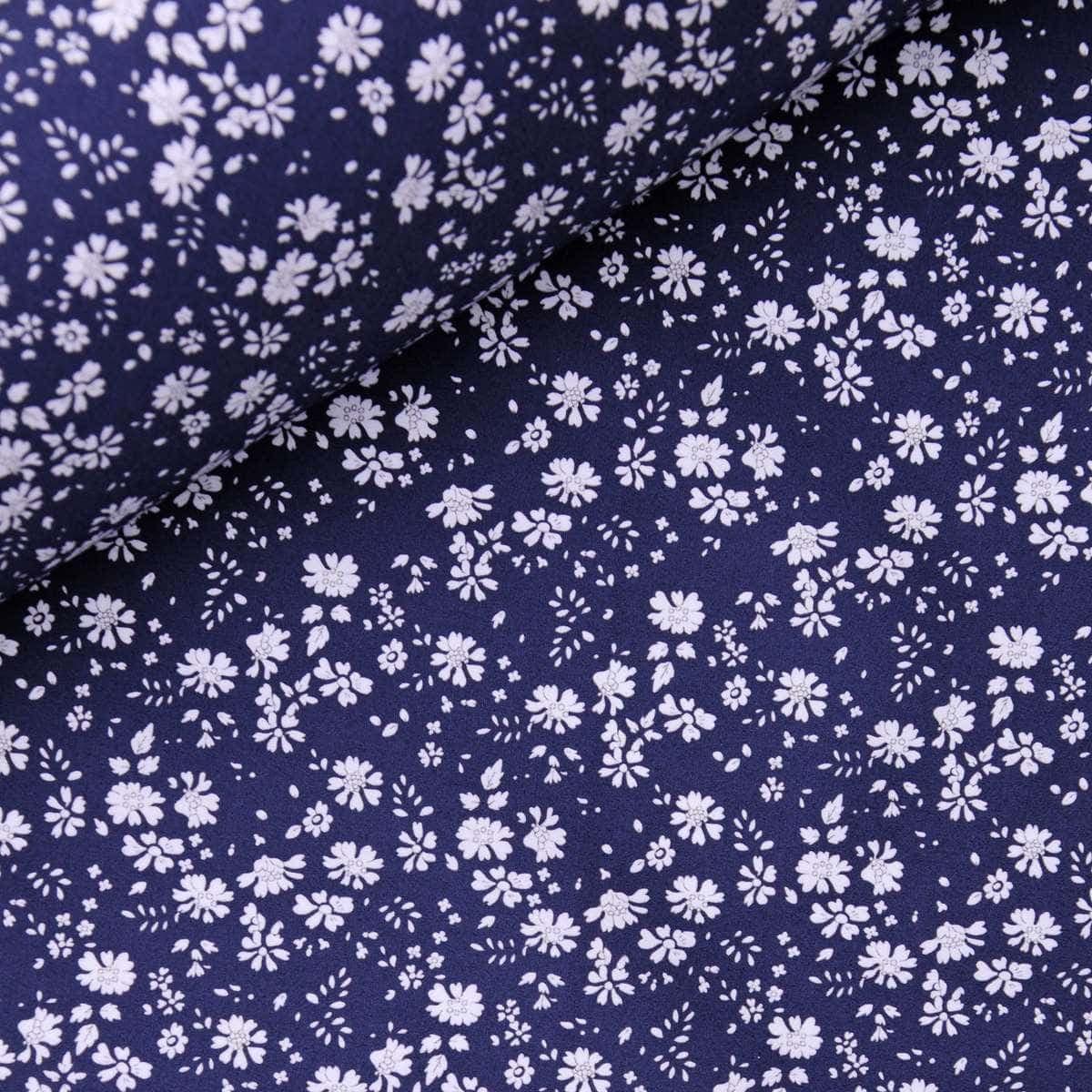 Orinal Fleuri Bleu marine et Blanc - Tissu