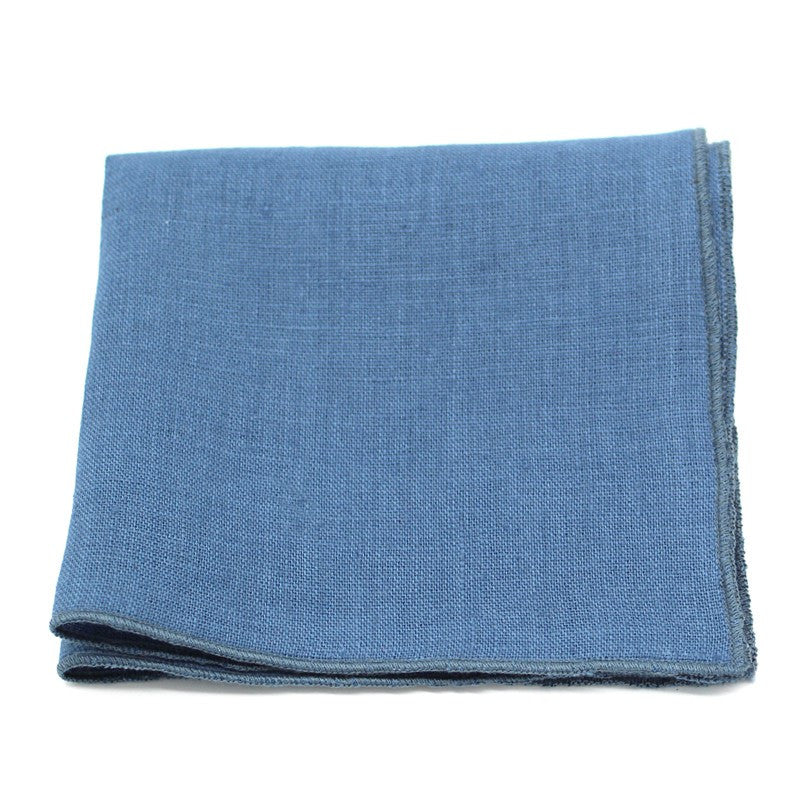 Pochette de costume bleu stone uni en lin