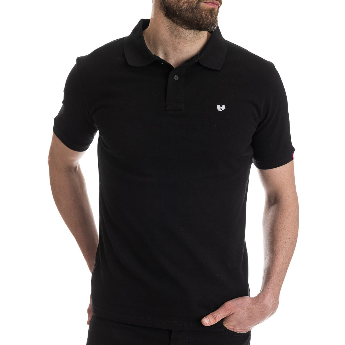 polo français pour homme noir à manches courtes
