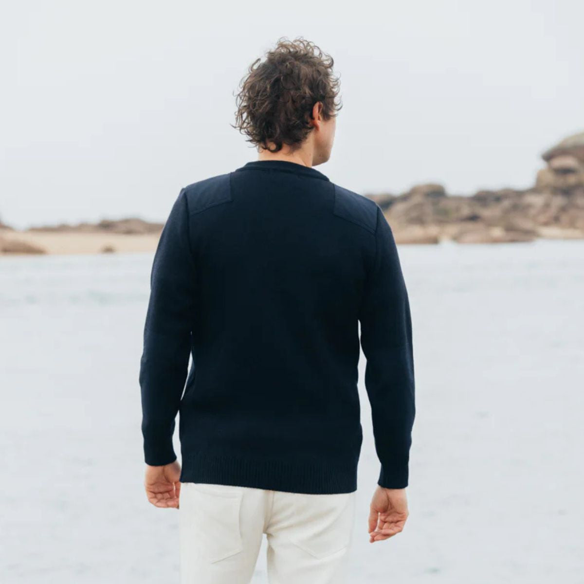 Pull col rond 100 % laine vierge bleu marine