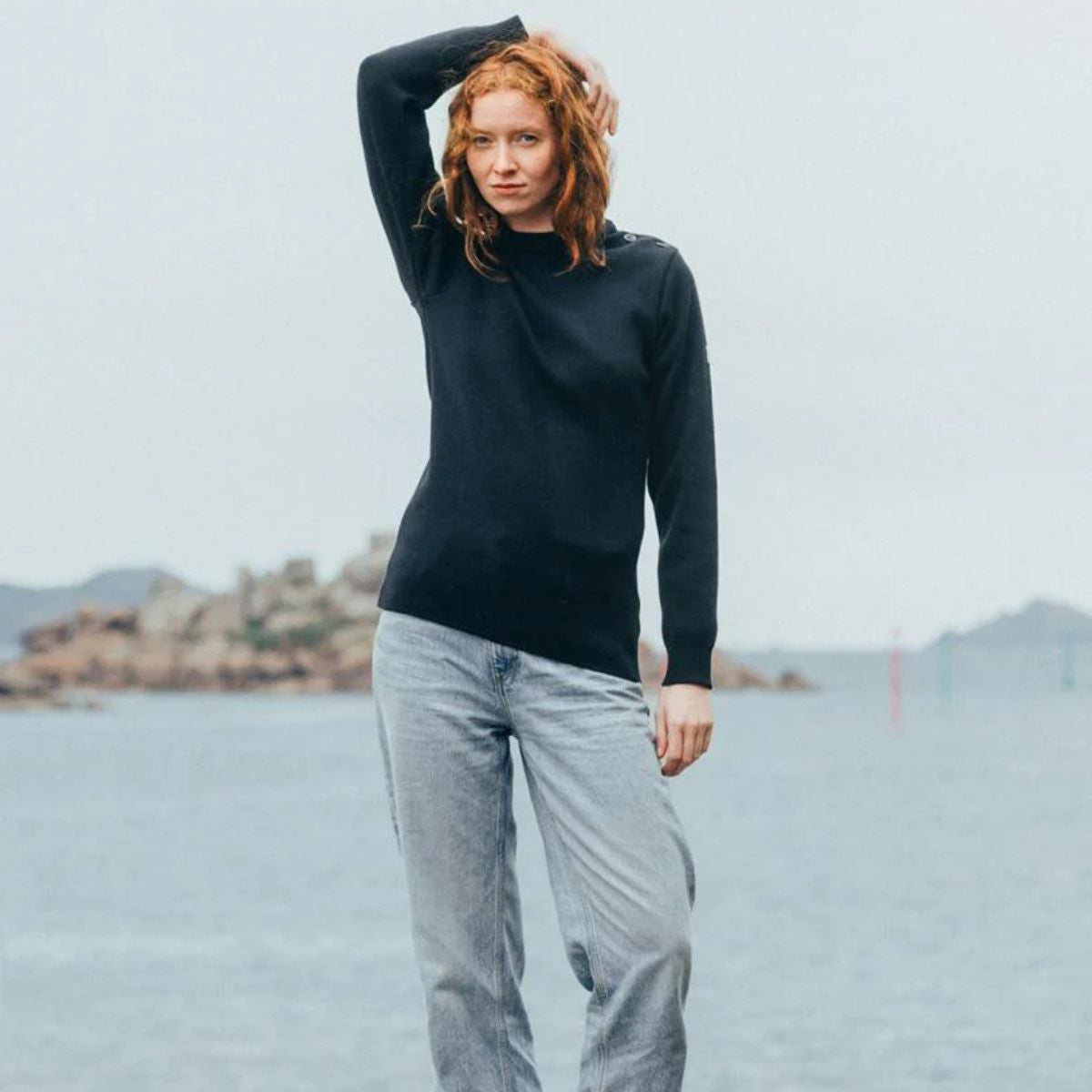 Pull marin femme uni 100ù laine bleu marine