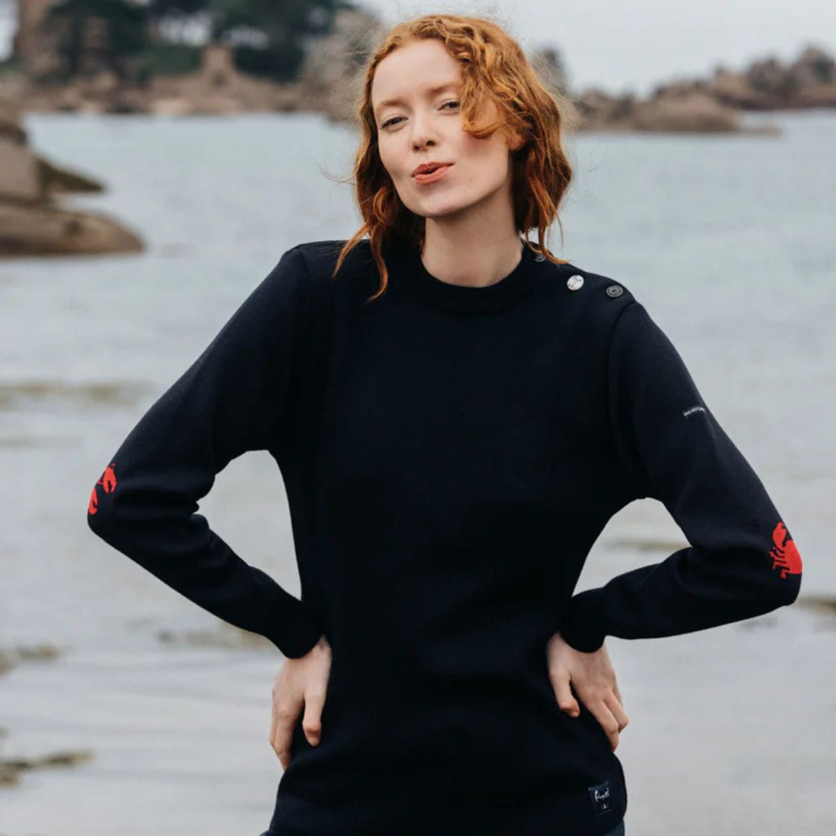 Pull marin rayé 100 % laine kaki écru