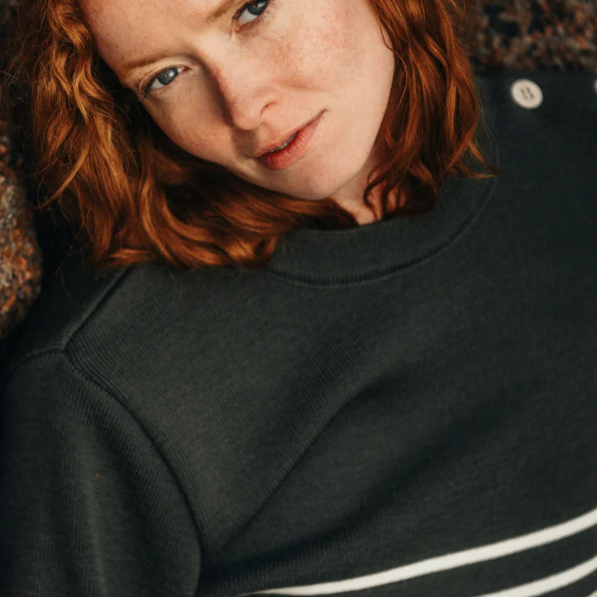 Pull marin rayé 100 % laine kaki écru