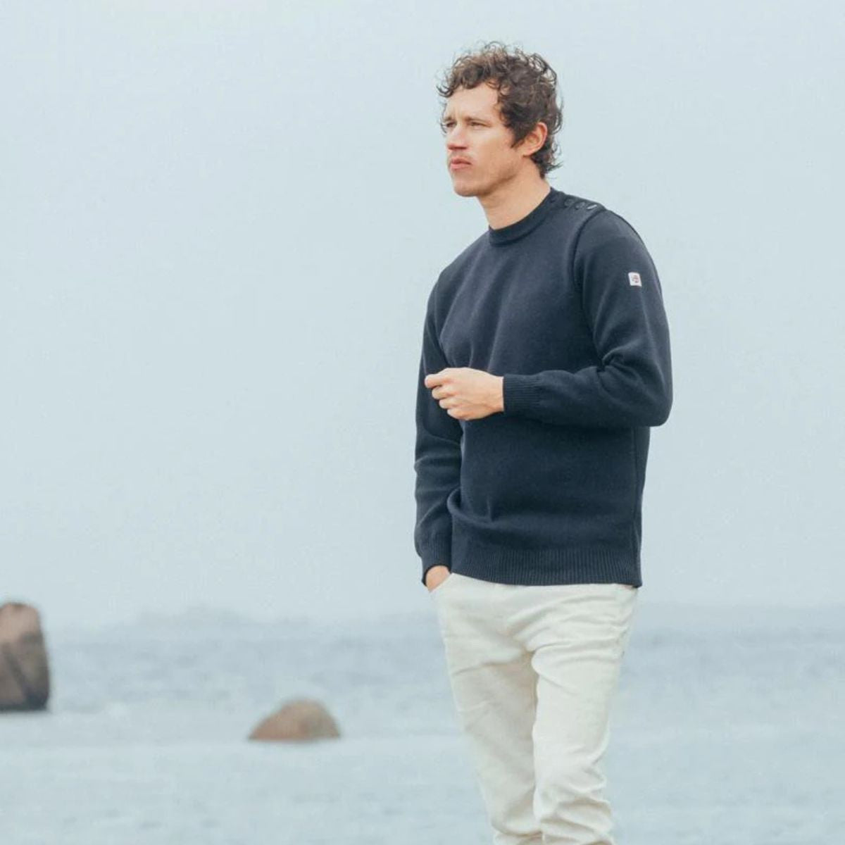 Pull marin rayé 50% pure laine bleu marine