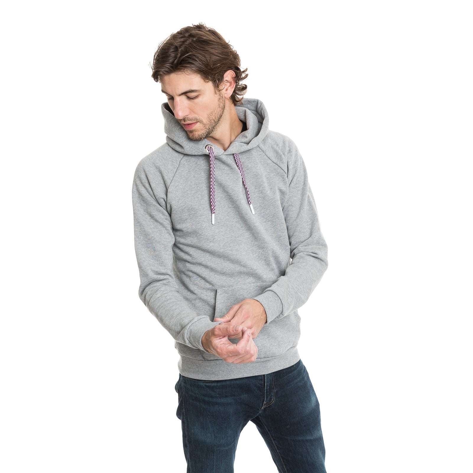 Sweat homme capuche gris avec cordon et poche