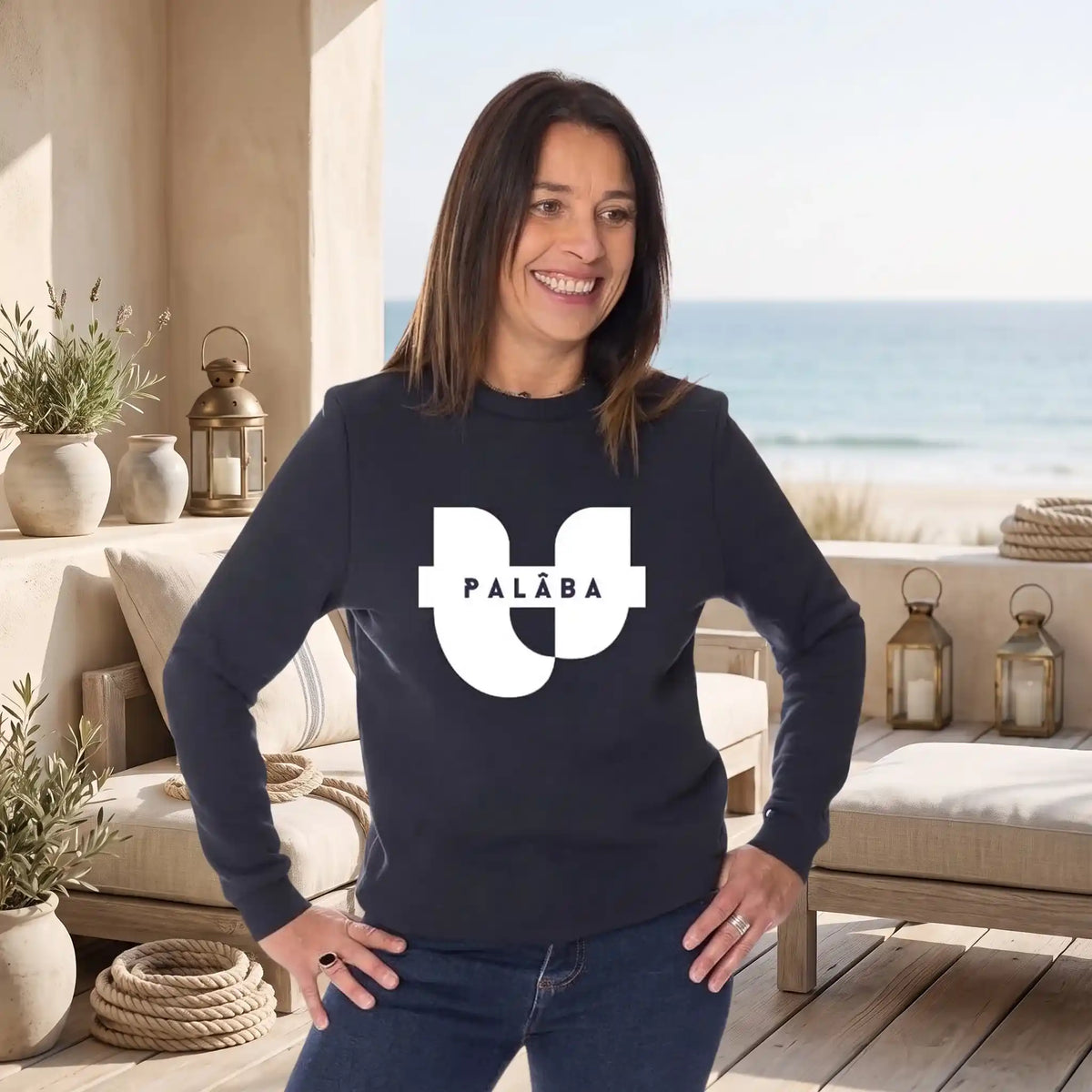 sweat sans capuche femme bleu marine en coton bio made in France