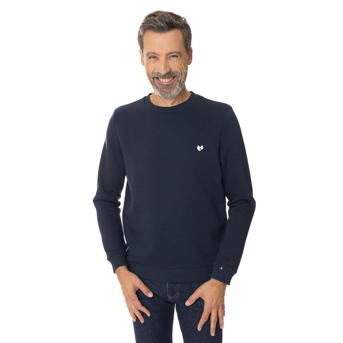 Sweat homme sans capuche bleu marine en coton