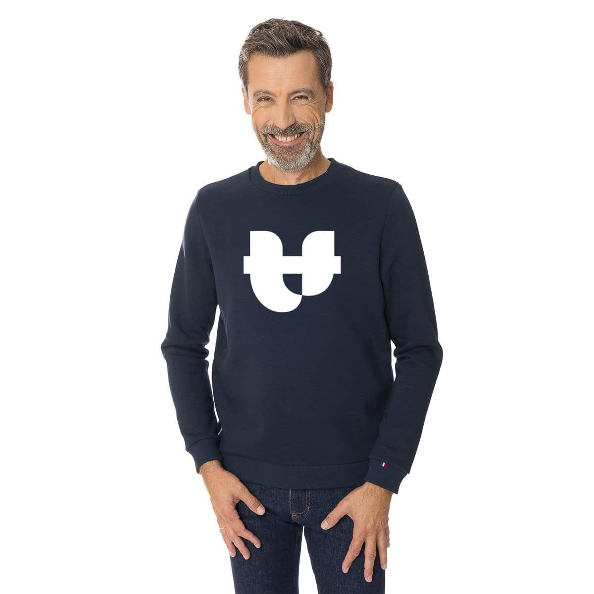 Sweat homme sans capuche bleu marine en coton