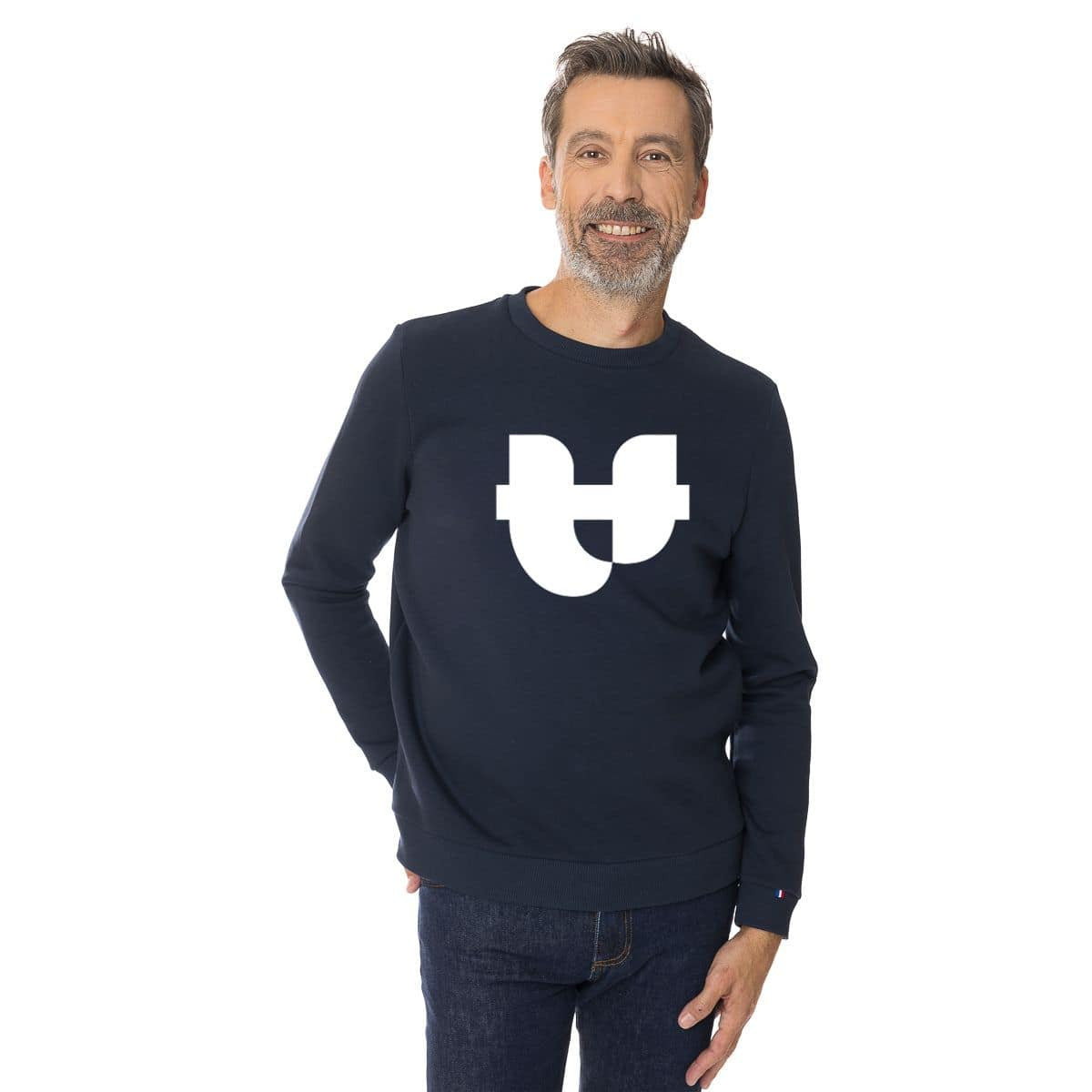 Sweat homme sans capuche bleu marine en coton