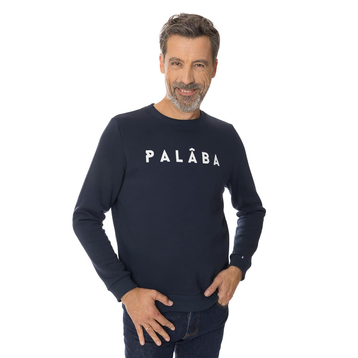 Sweat homme sans capuche bleu marine à col