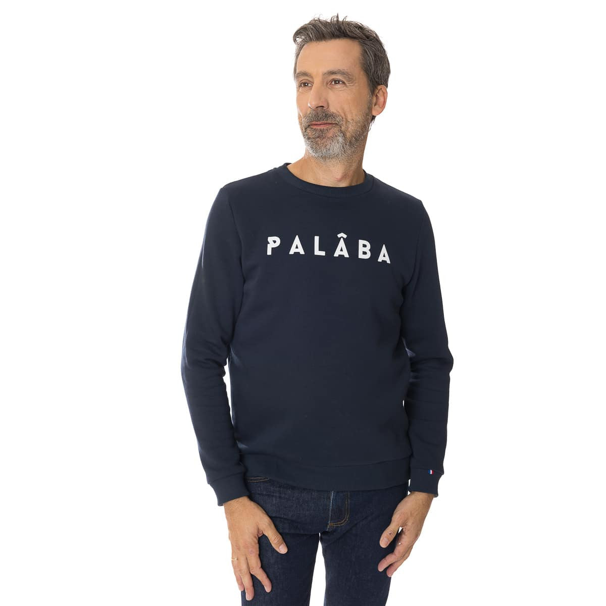Sweat homme sans capuche bleu marine à col