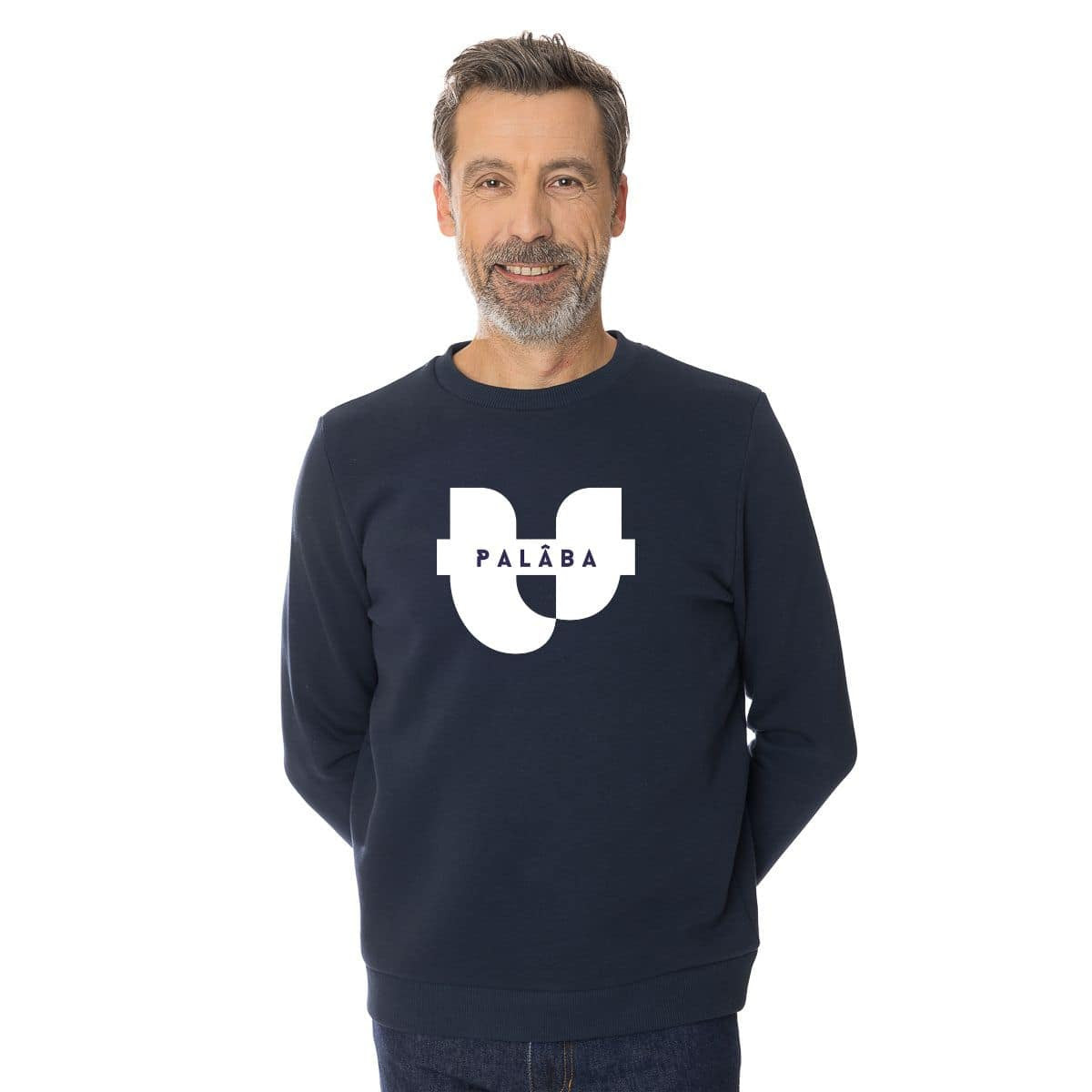 Sweat homme sans capuche bleu marine en coton