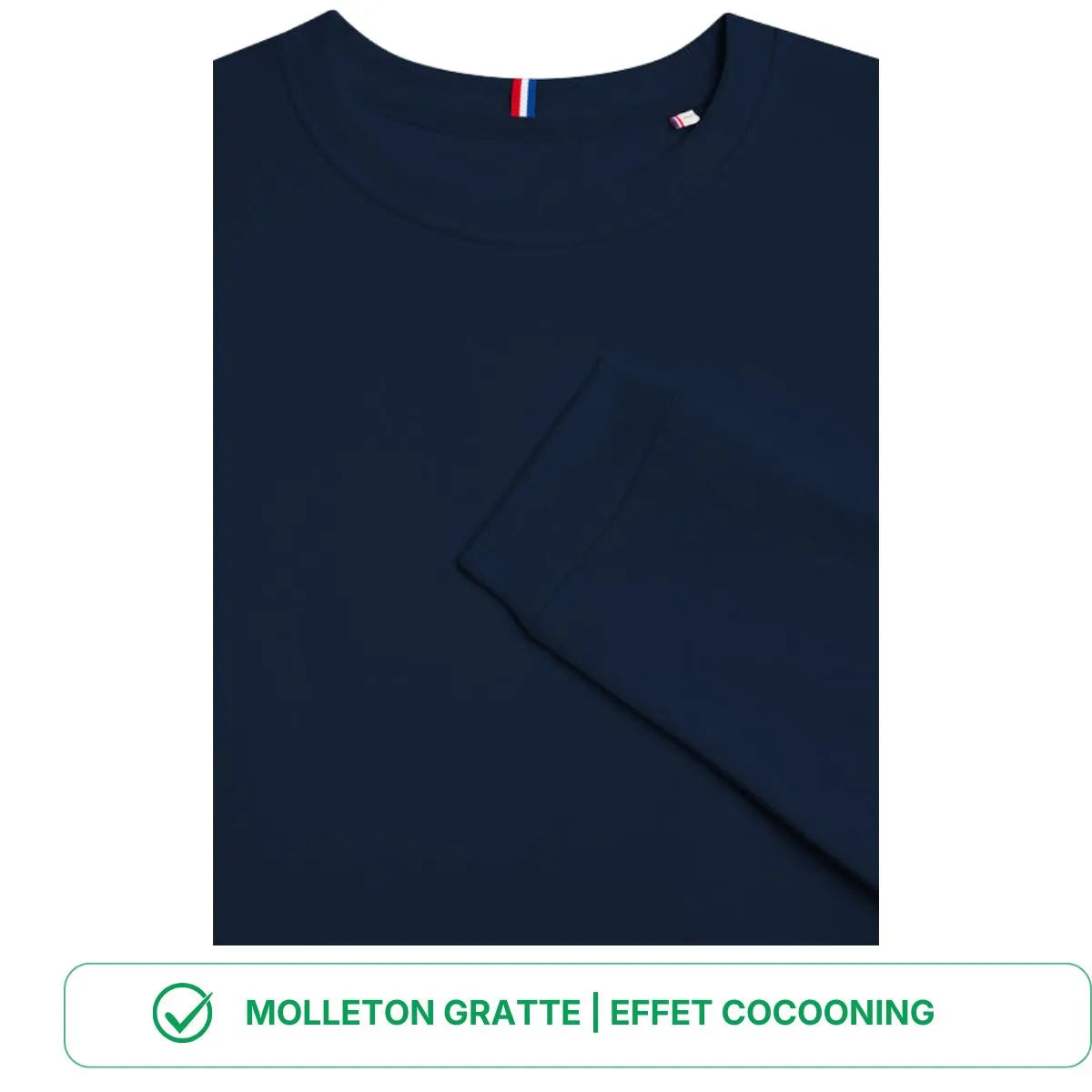 Sweat sans capuche pour femme marine en coton bio made in france