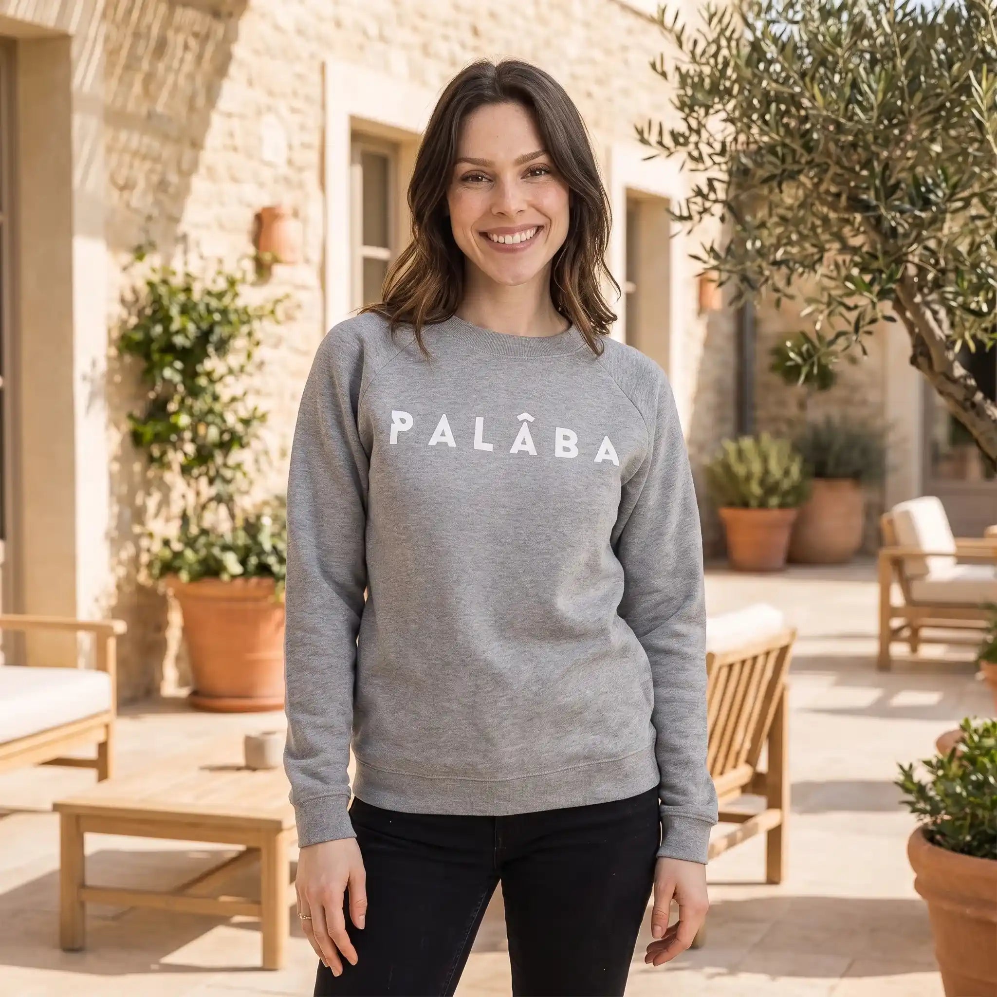 sweat sans capuche pour femme gris made in france marque PALABA