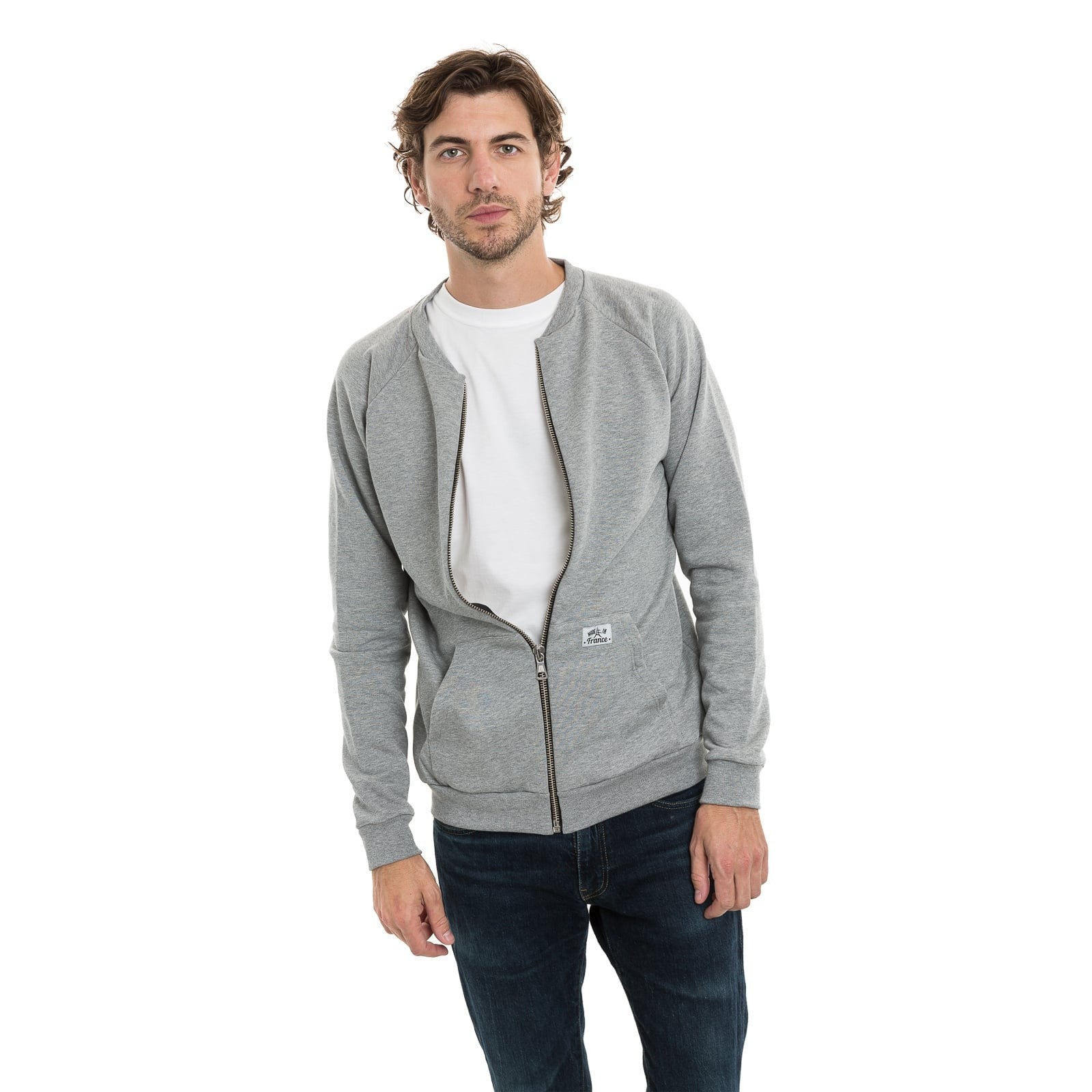 Sweat zippé homme gris à manche longue