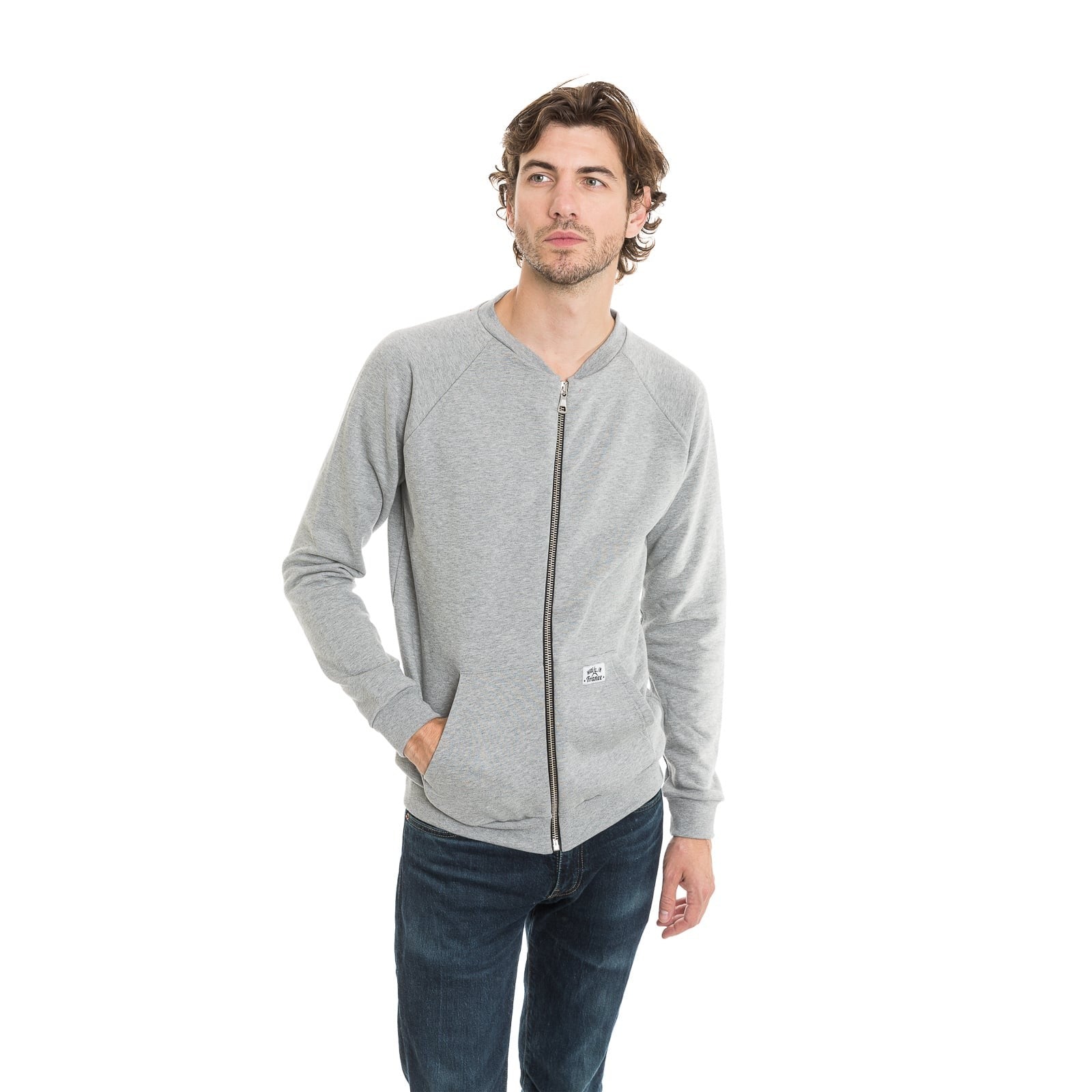 Sweat zippé homme gris à manche longue