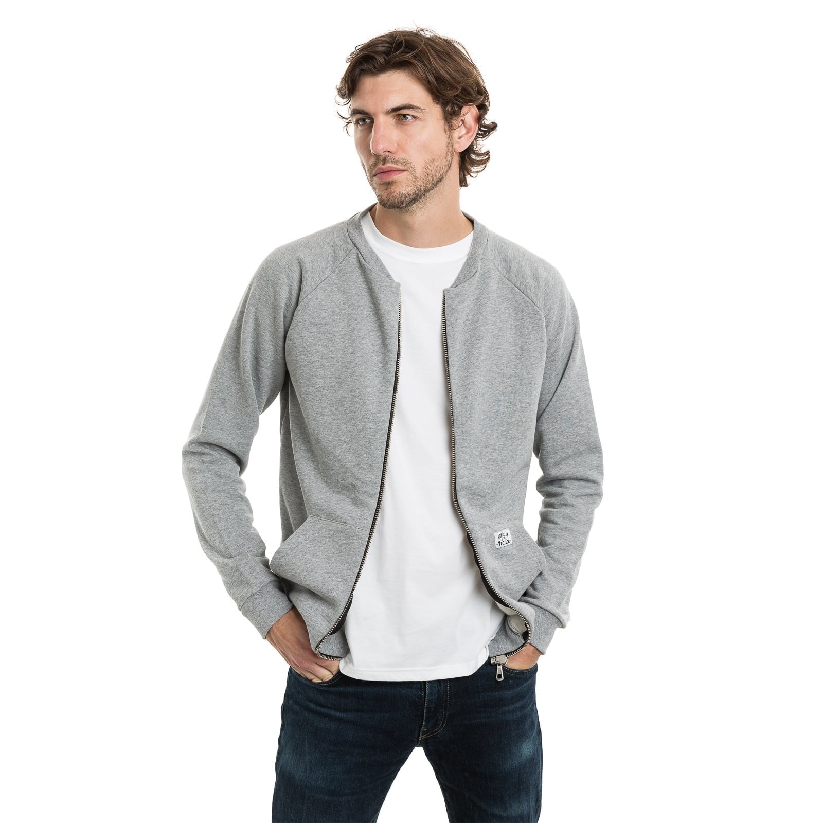 Sweat zippé homme gris à manche longue