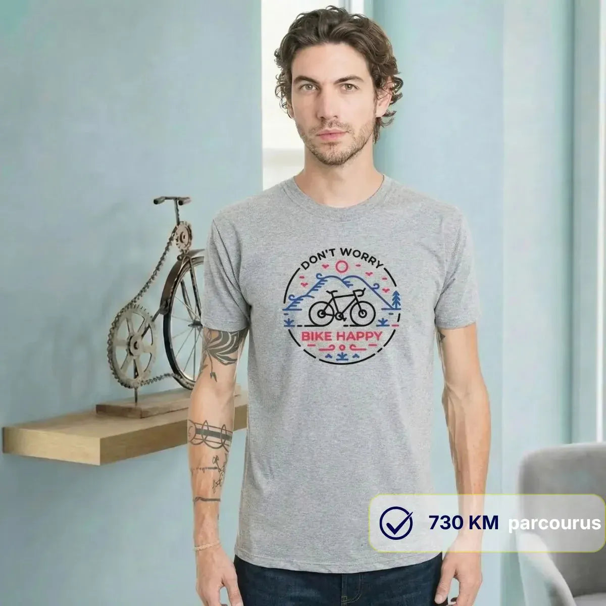 T-shirt Homme Vélo "Don't worry bike happy"