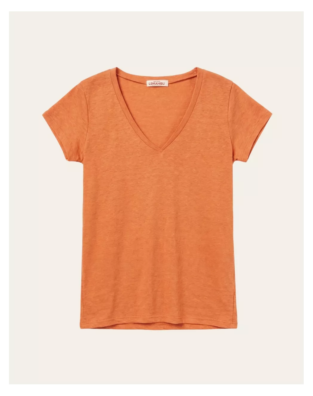 T-shirt en lin  Col V orange mandarine