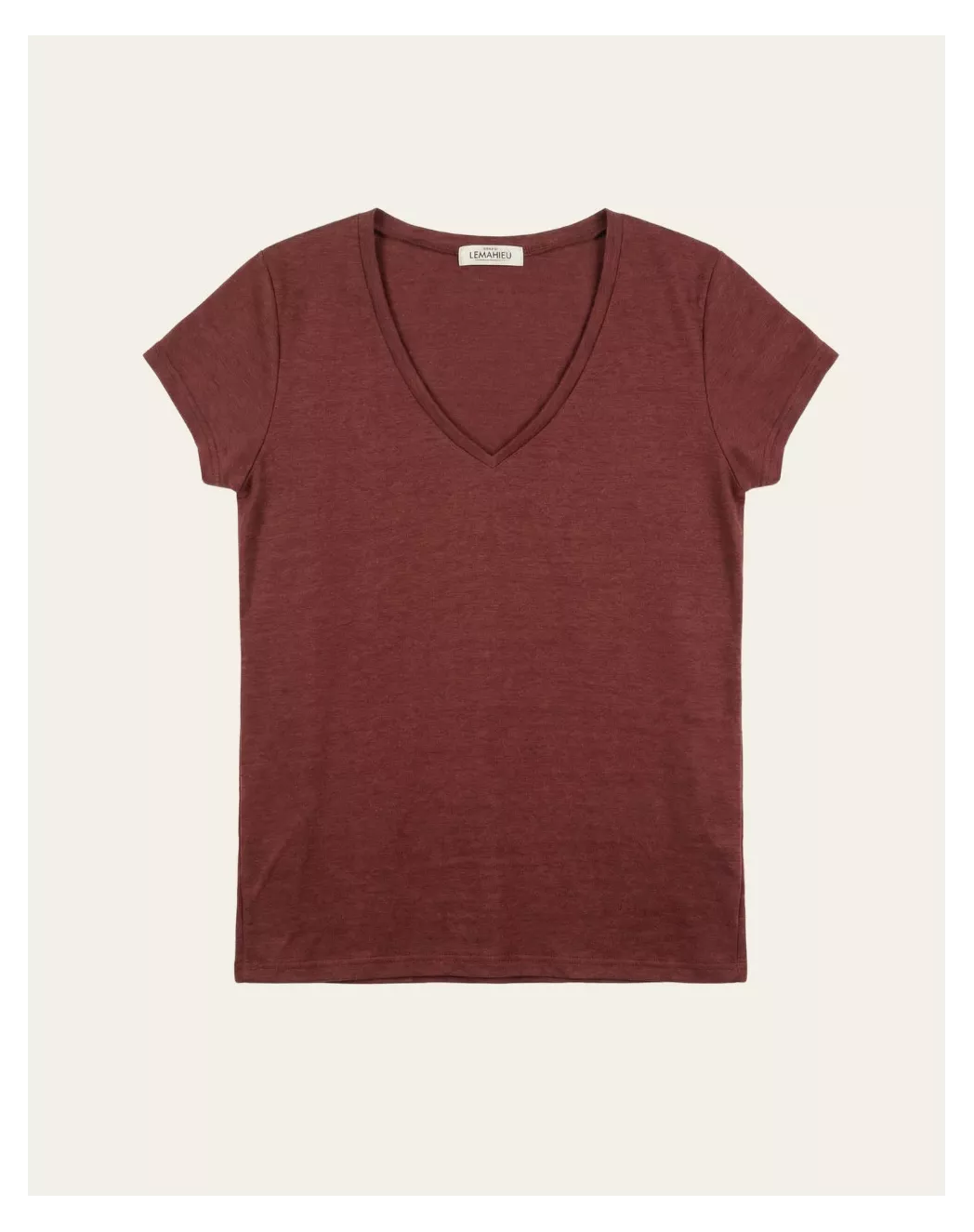 T-shirt en lin  Col V terracotta