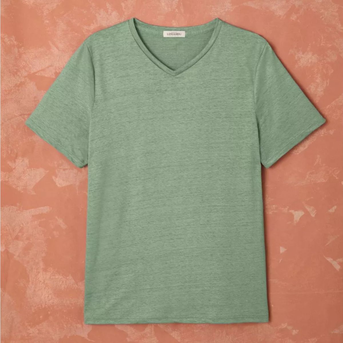 T-shirt en lin homme Col V Vert
