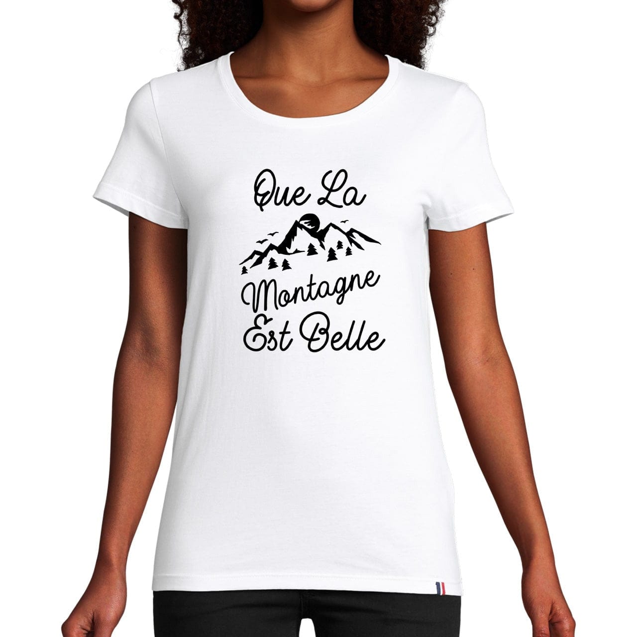 T-shirt femme bleu | Que la montagne est belle - XS / Blanc