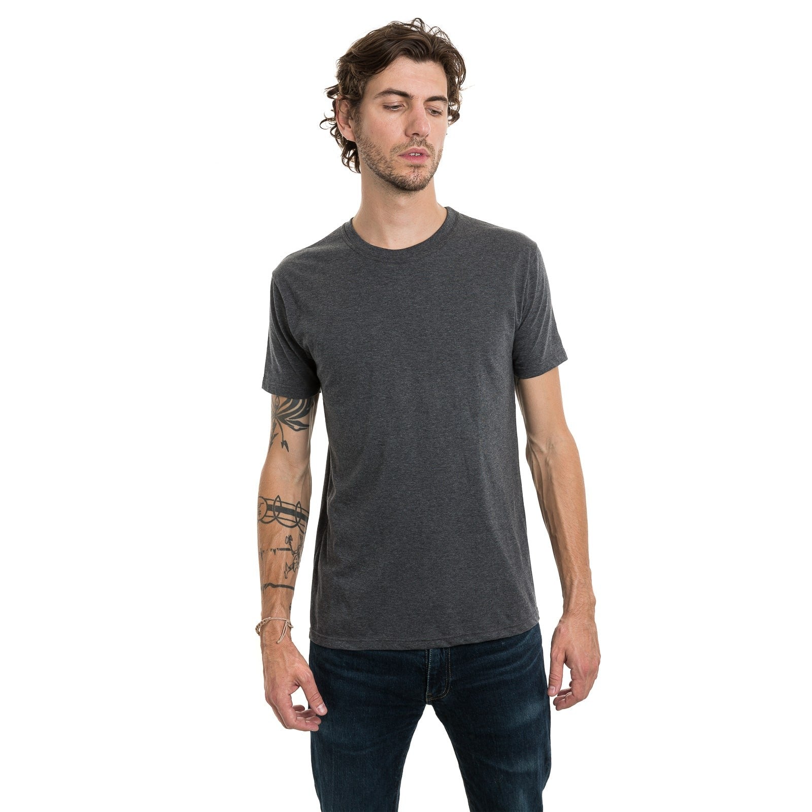 T-shirt homme uni gris foncé à col rond en coton bio