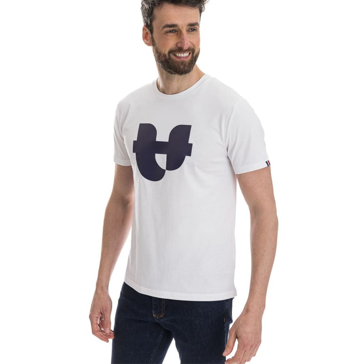 T-shirt blanc homme  en coton bio avec un col rond