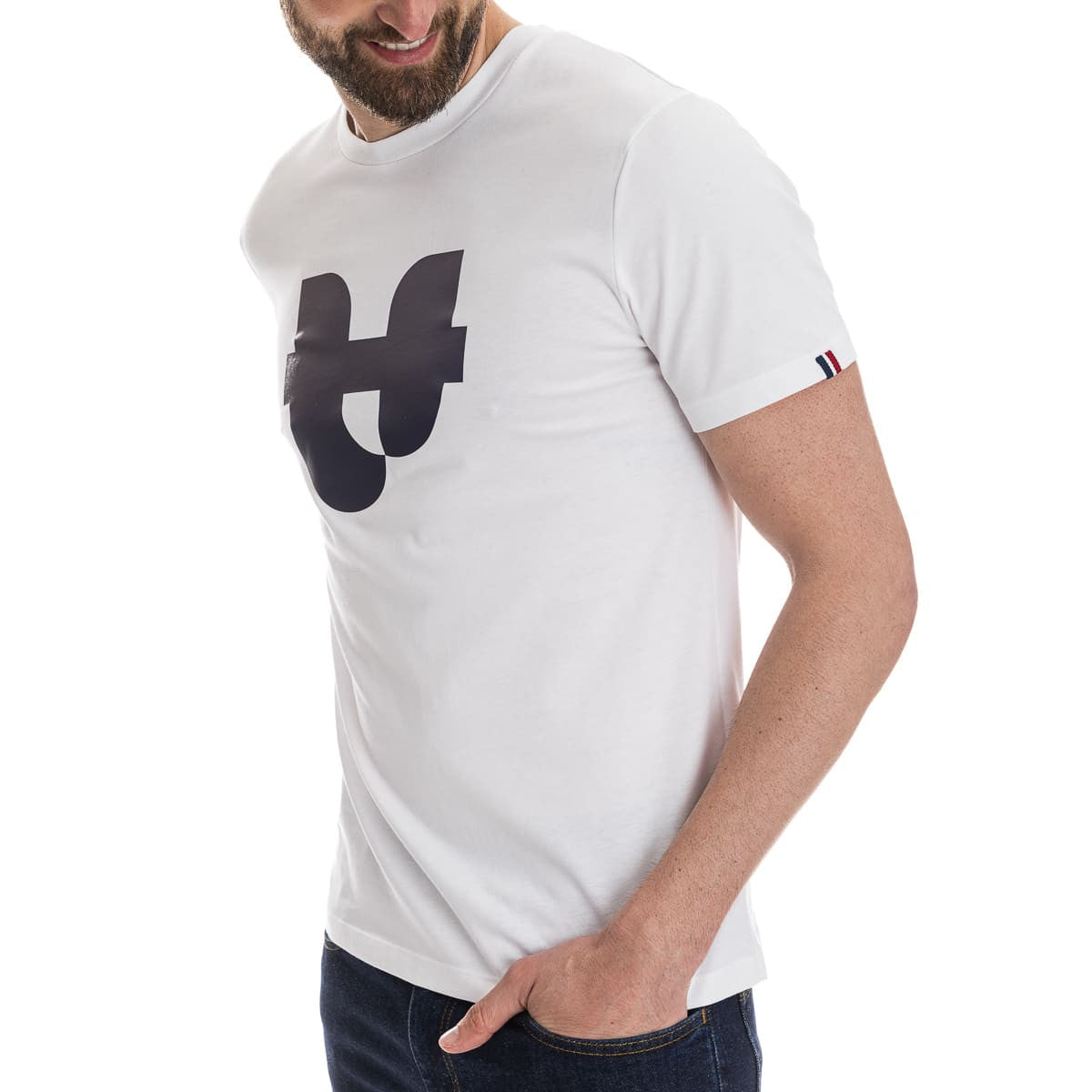 T-shirt blanc homme  en coton bio avec un col rond