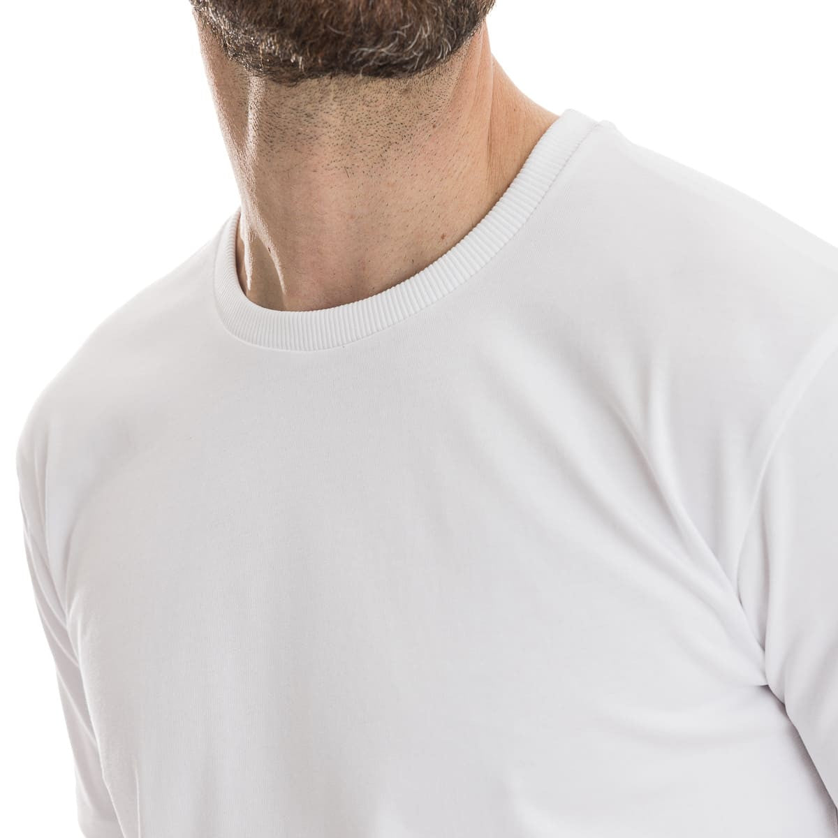 T shirt blanc homme col rond avec bords côtes