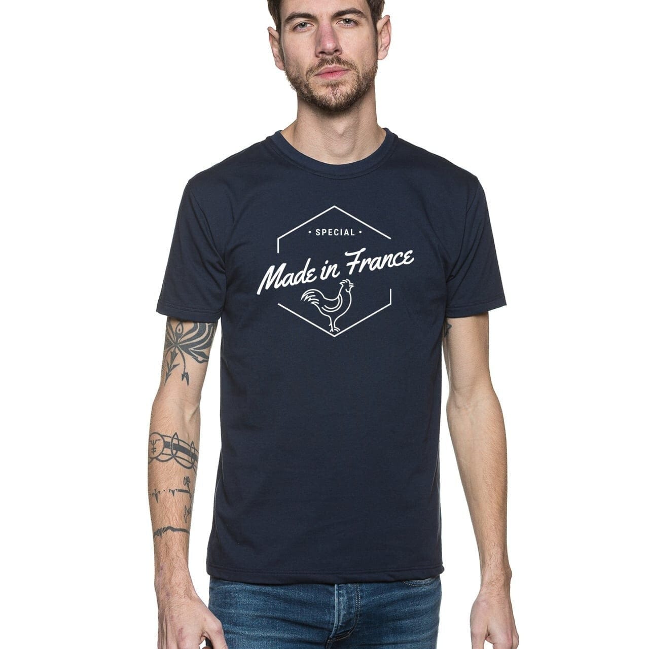 T shirt France à manches courtes avec un col rond en coton