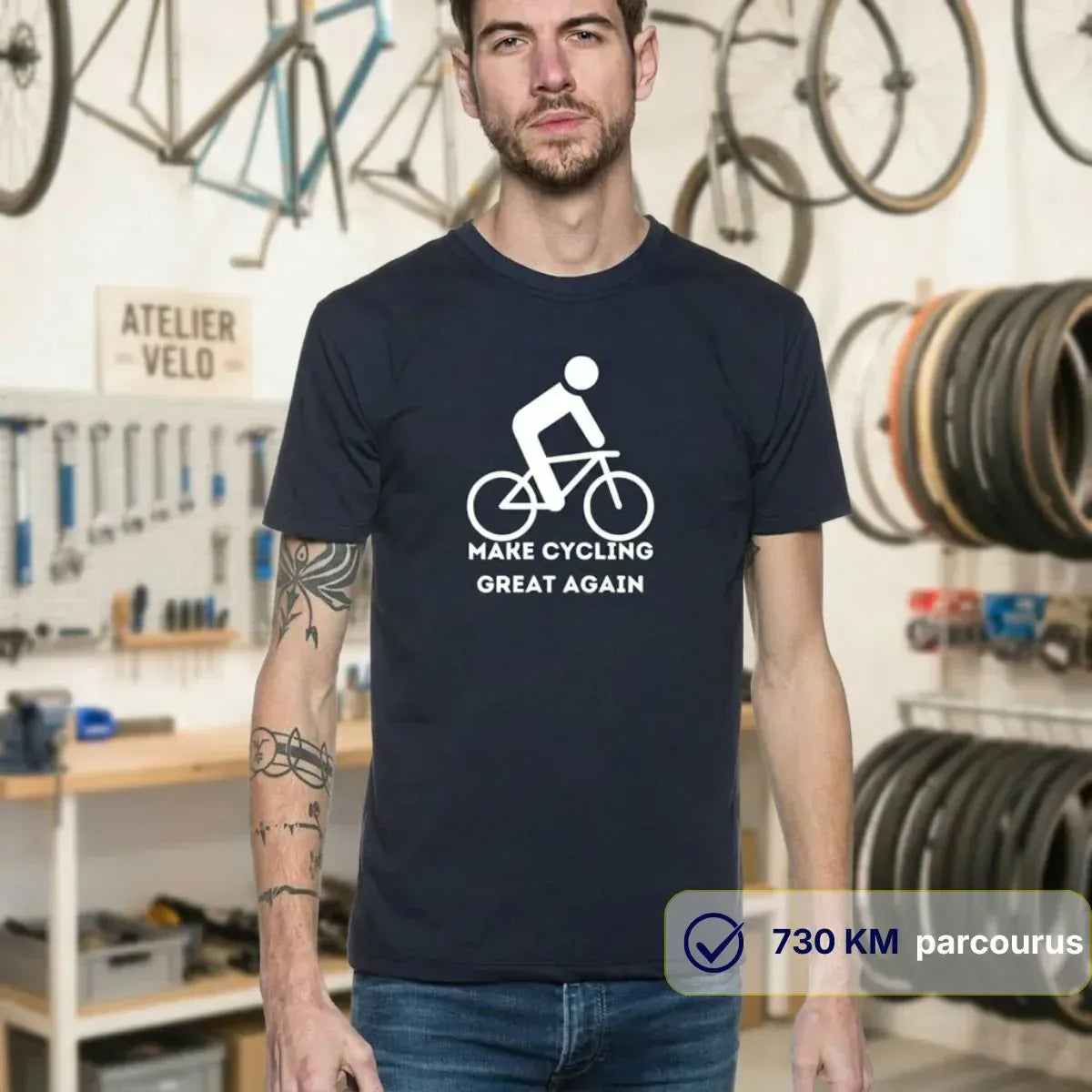 T-shirt Homme bleu | Vélo ’Make Cycling great again’