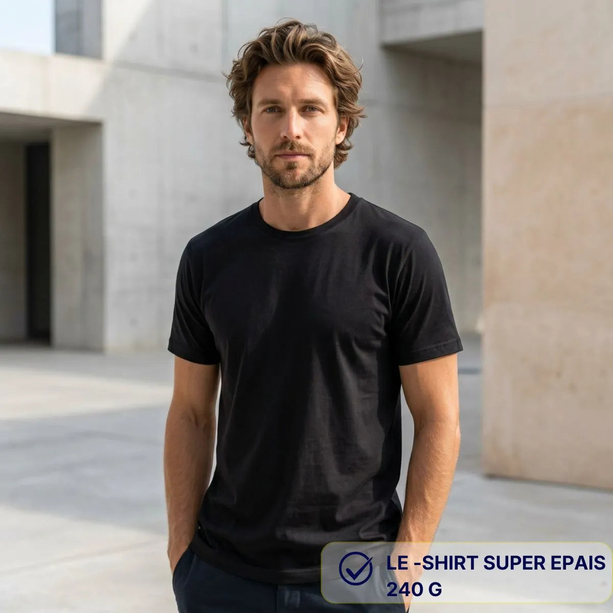t-shirt pour homme noir super épais made in France