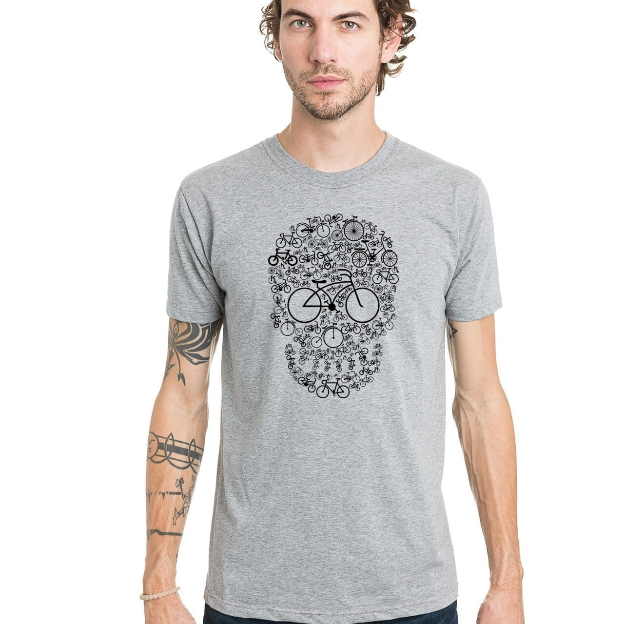 T-shirt homme tète de mort gris à col rond